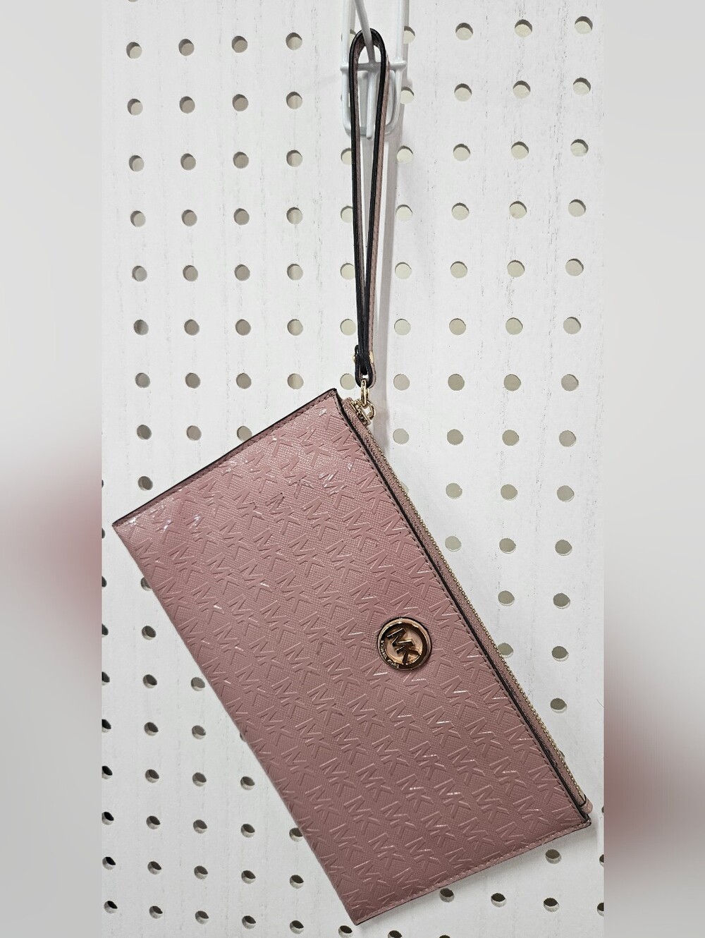 Michael Kors Blush Pink Embossed Wristlet Clutch with Gold